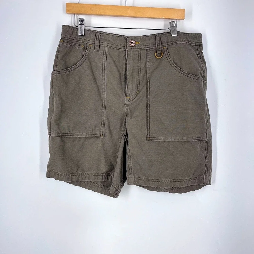 REI Co-op Mens 34 Brown Cotton Canvas Utility Cargo Shorts D-Ring Hiking Outdoor